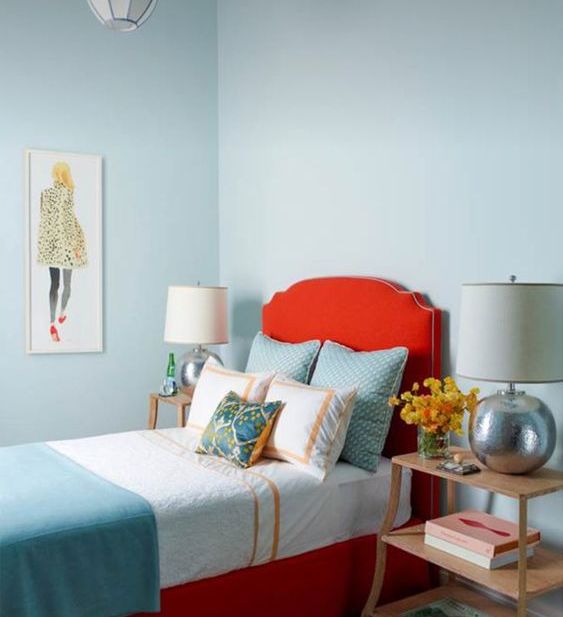 Curved Red Headboard Adds a Pop of Color