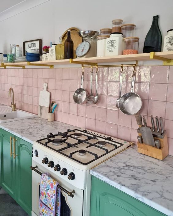 Hanging Pot Rack Frees Up Counter Space Near Stove