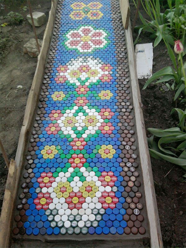 Recycle Bottle Caps into Colorful Path Mosaics