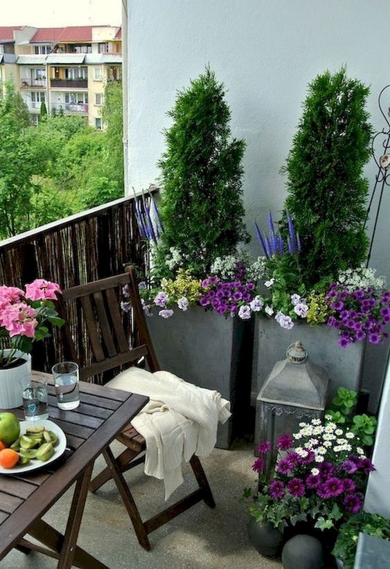 Tall Planters Create Vertical Interest with Cascading Flowers