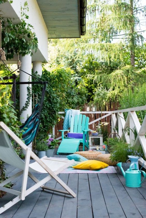 Aqua Adirondack Chair With Ottoman Creates a Relaxing Lounging Zone