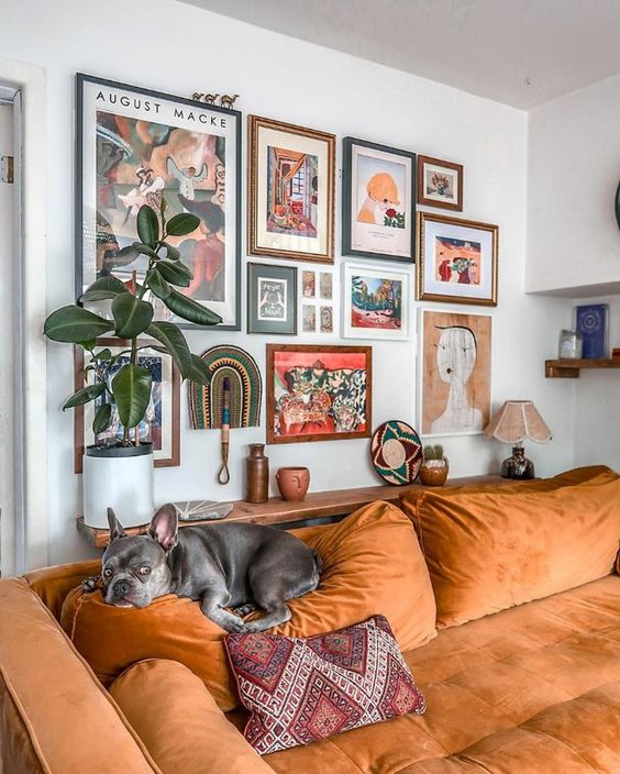 Gallery Wall With Varied Frame Sizes and Styles