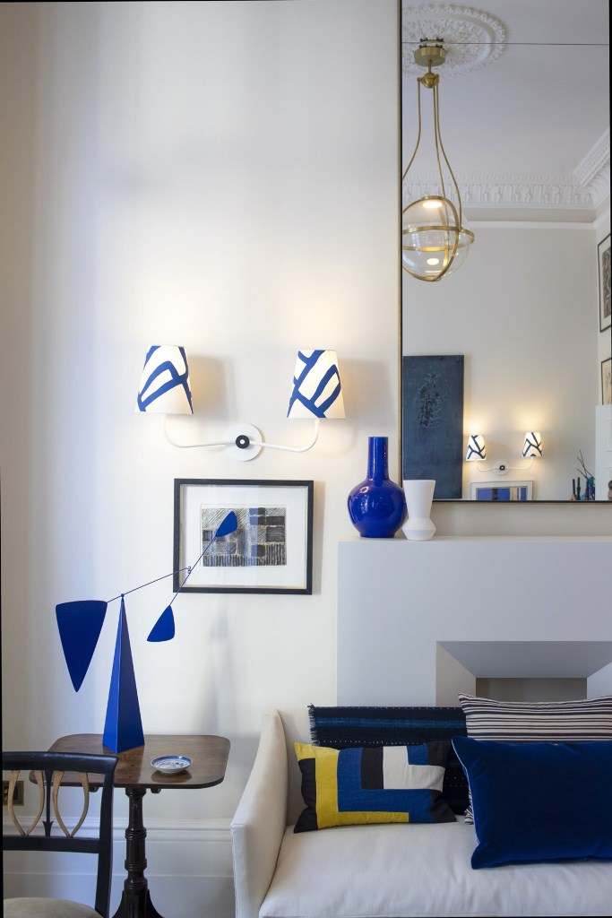 Blue and White Striped Lamp Shades Add Playful Pattern