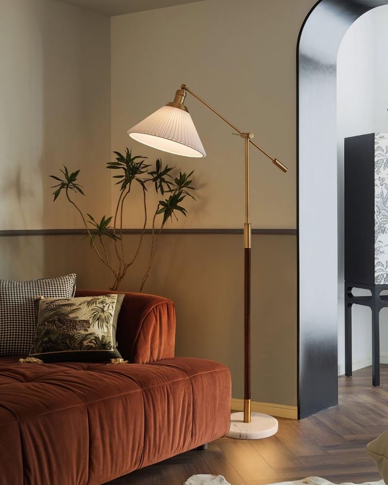 Adjustable Floor Lamp with Pleated Shade