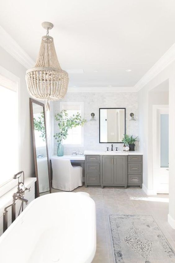 Soften Vanity Lines with a Beaded Chandelier
