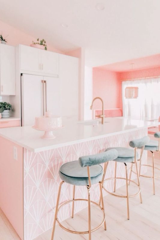 Kitchen Island Base With Geometric Tile Adds a Playful Pattern