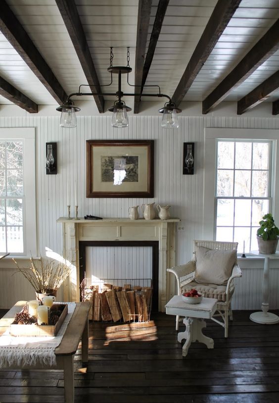 Woven Log Basket Adds Rustic Charm Beside Fireplace