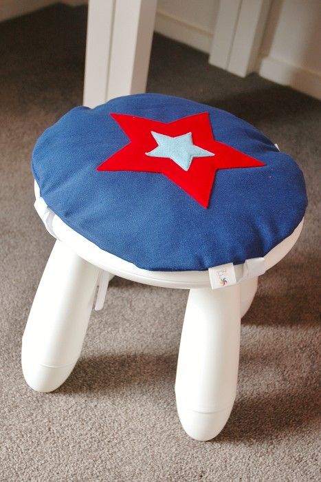 Blue Stool Cover With Red and Light Blue Stars