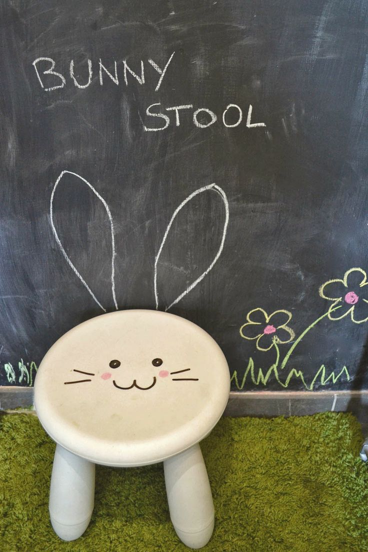 Draw a Bunny Face on a White Stool