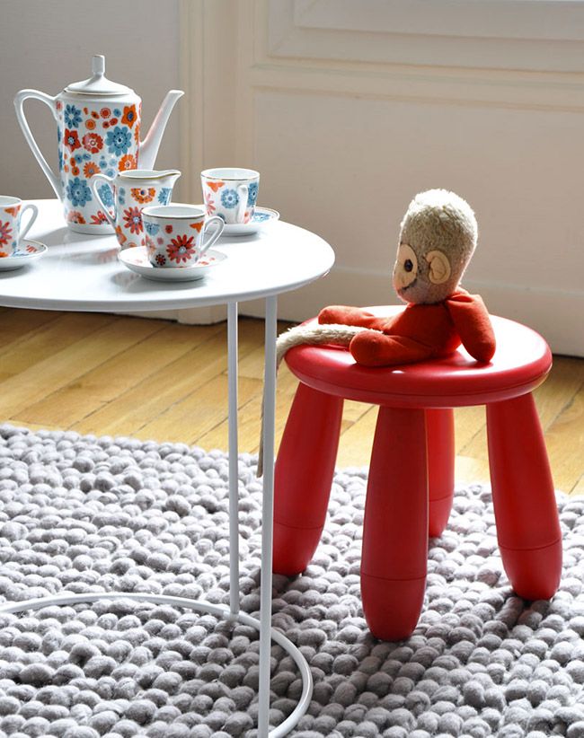 Red Stool Creates a Bold Accent for Playtime Tea Parties