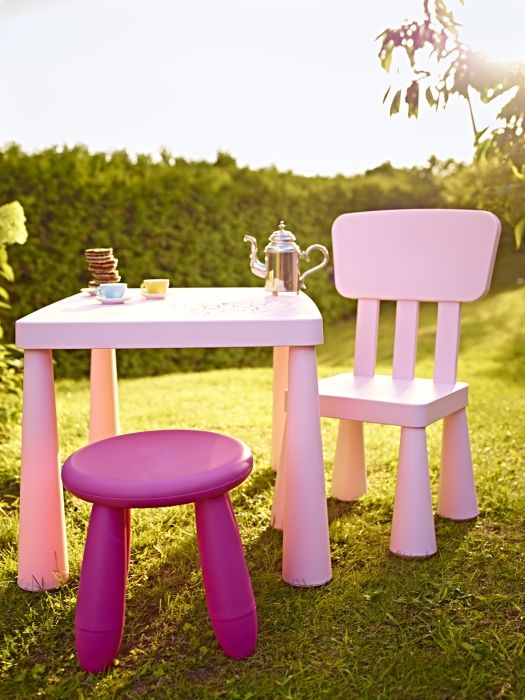 Pink Stool and Table for Outdoor Tea Parties