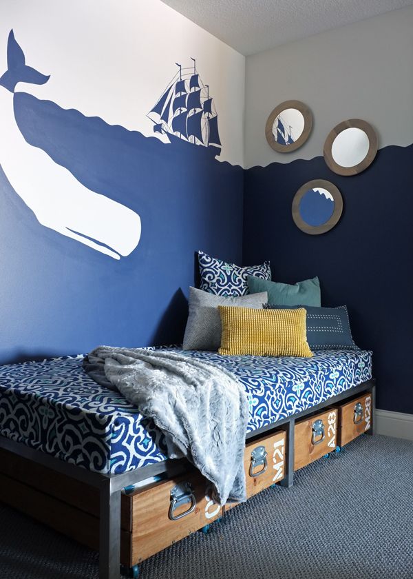 Wooden Crate Drawers Add Rustic Storage Under a Daybed