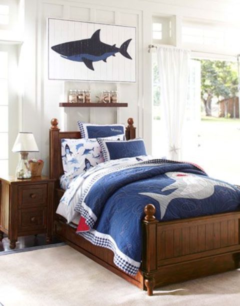 Large Shark Artwork Anchors The Bed Wall