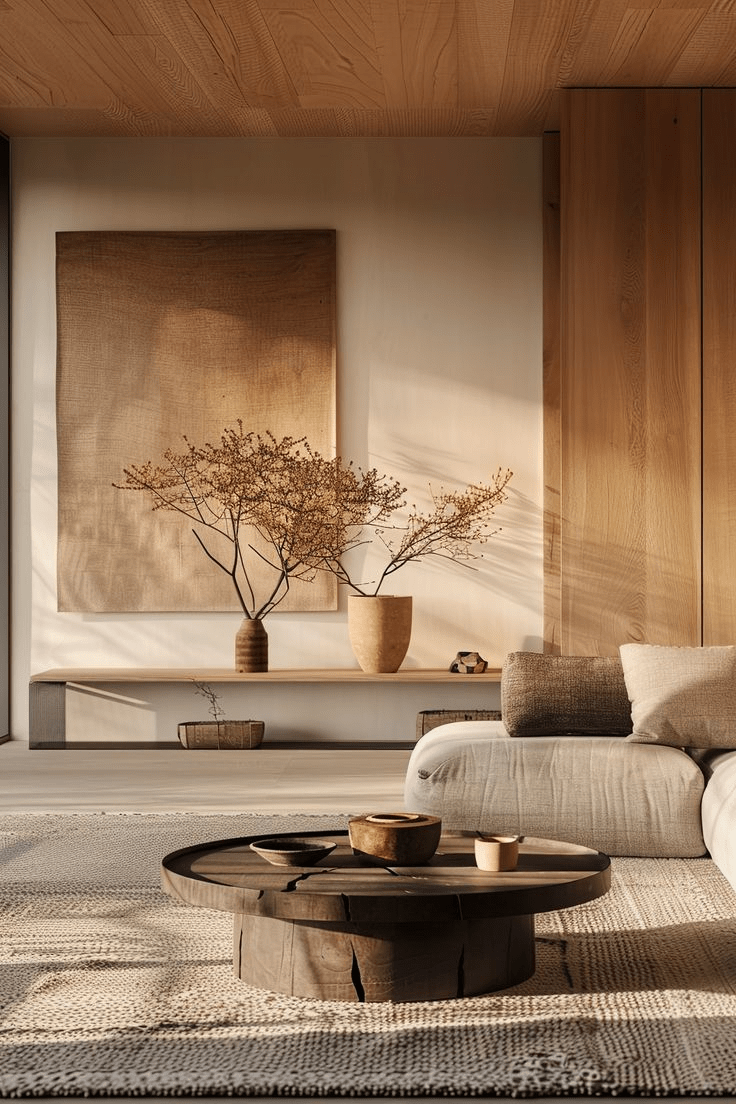 Feature a Raw Wood Coffee Table with Carved Details