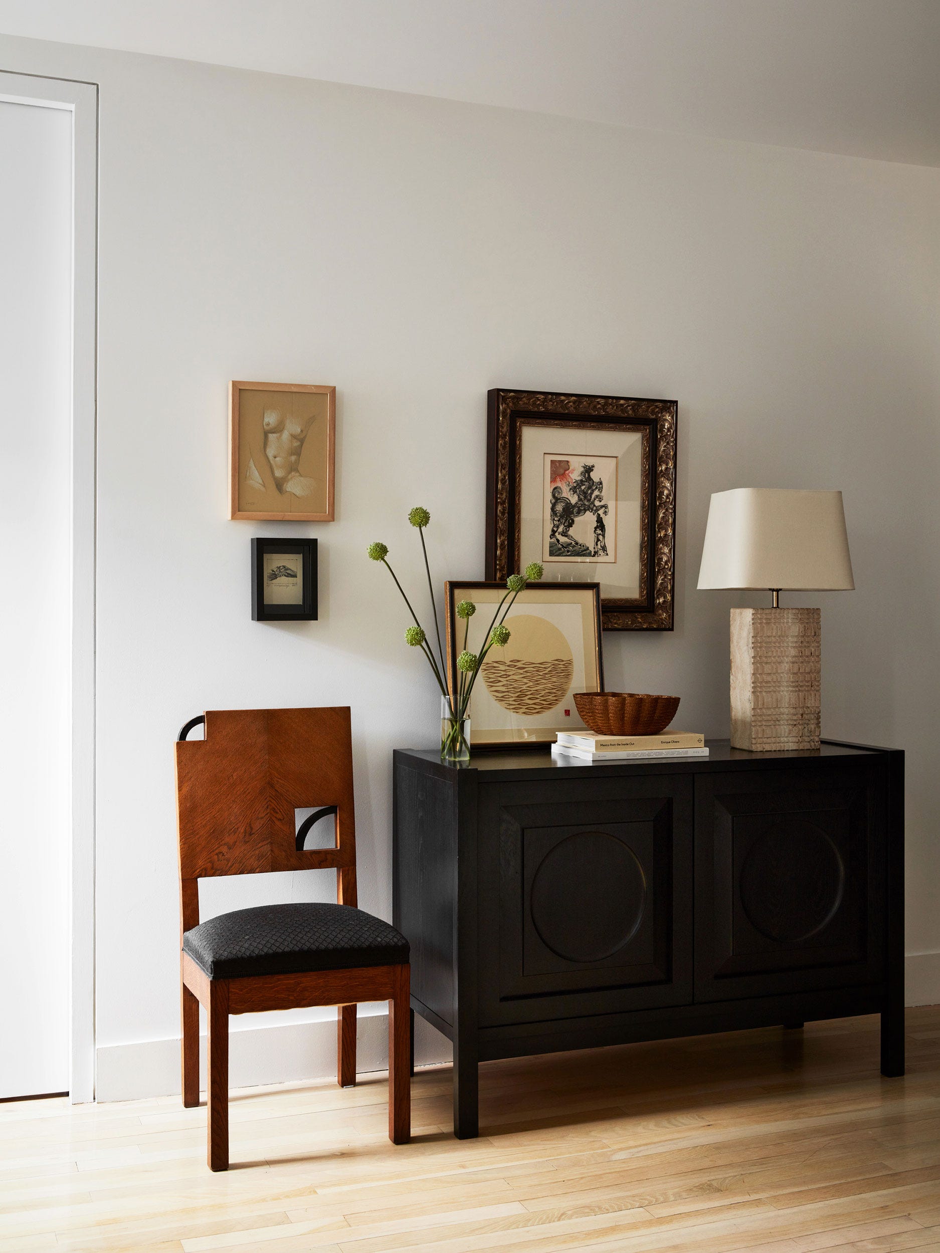 Wooden Chair with Geometric Cutouts for Artistic Seating