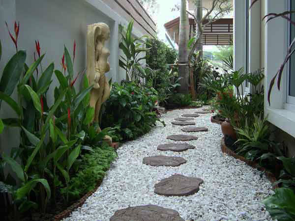 Contrast Dark Stones with White Gravel