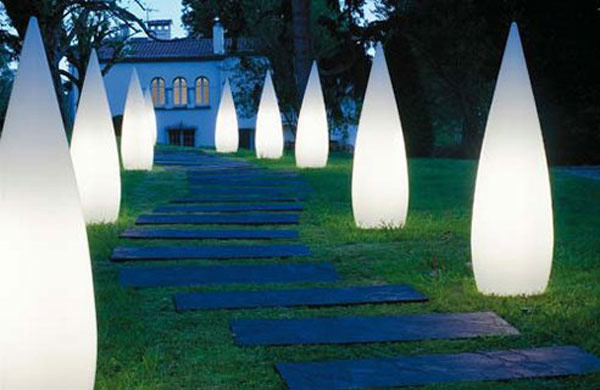 Light a Stone Path with Large Tear-Drop Lamps
