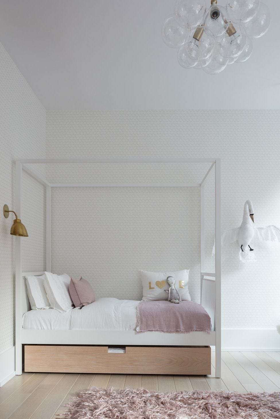 Warm Up a White Bed Frame With Wood-Fronted Drawers