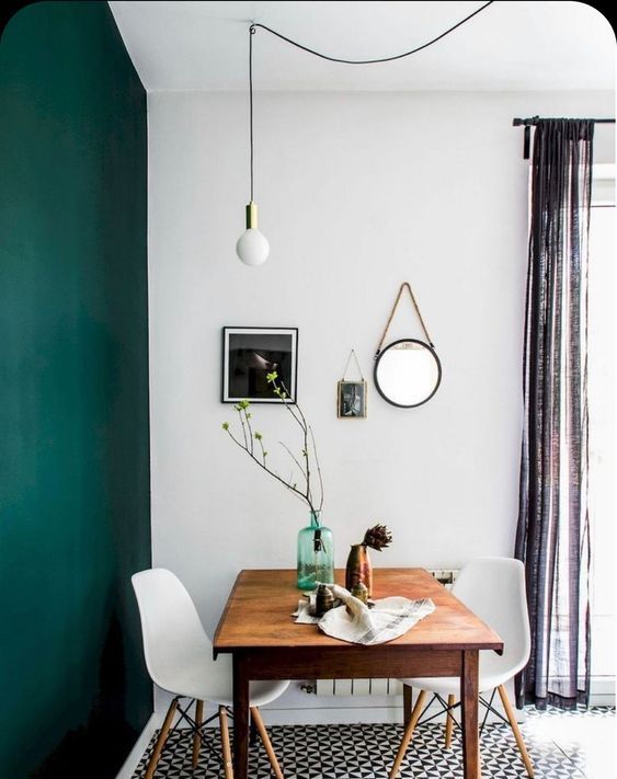 Green Glass Vase and Textured Pot Add Natural Interest