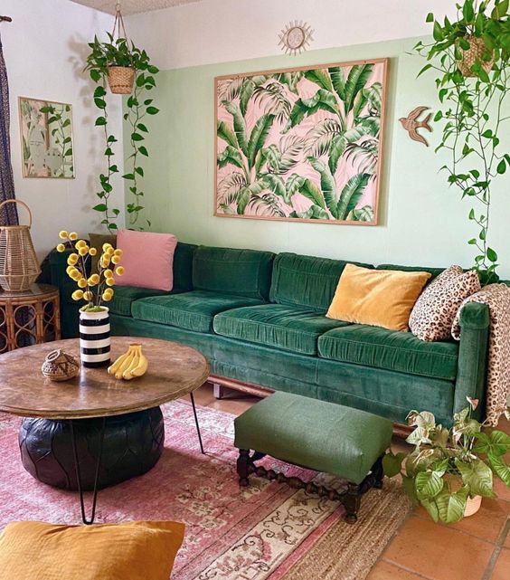 Tropical Leaf Artwork Adds a Pink and Green Focal Point