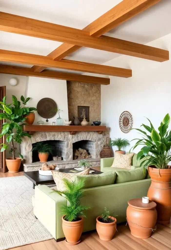 Terracotta Pots Add Organic Shapes to a Living Room