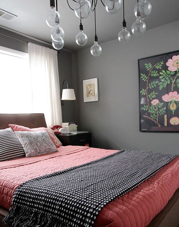 Exposed Bulb Chandelier Adds Industrial Flair to Bedroom