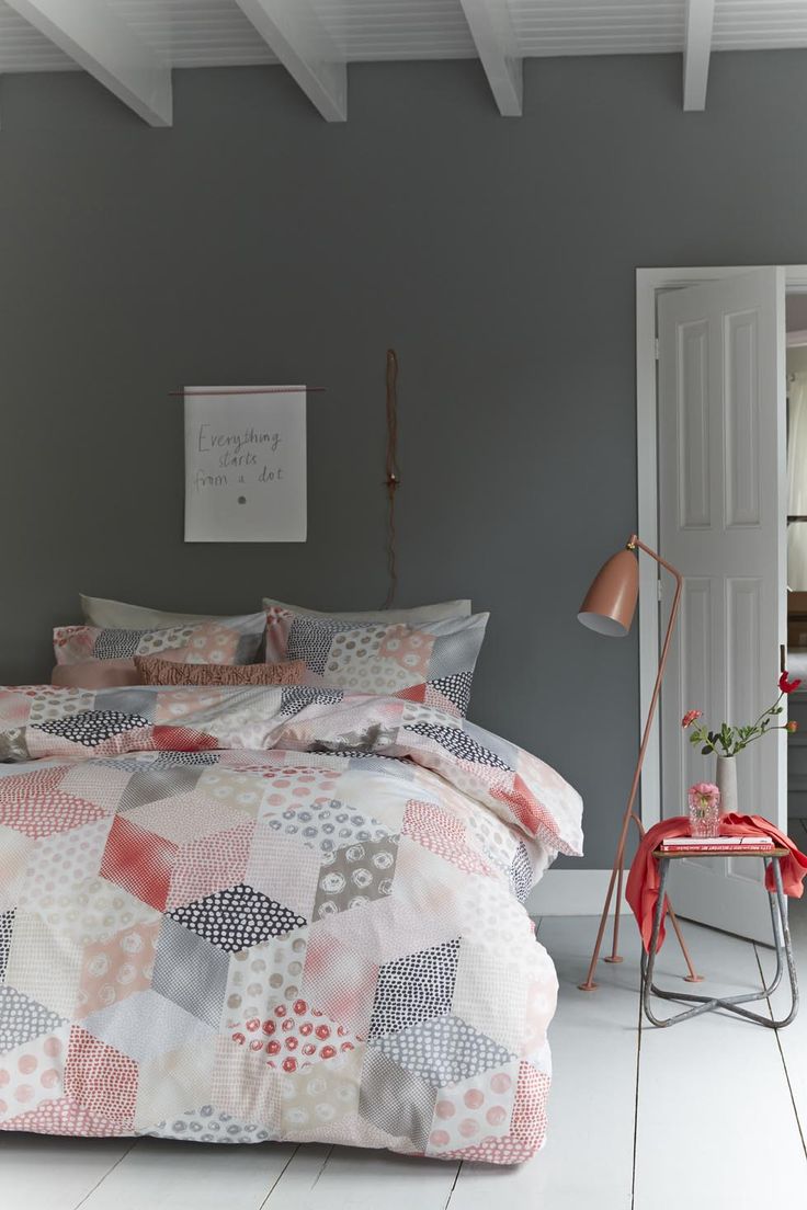 Patchwork Duvet Cover Mixes Geometric and Dot Patterns