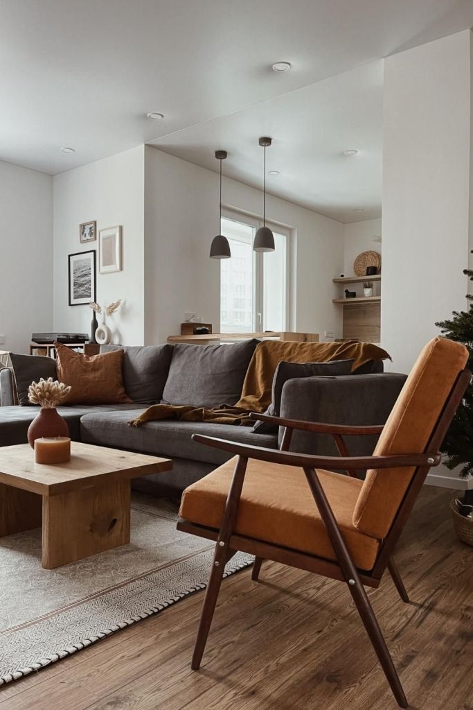 Orange Accent Chair Adds Warmth to Neutral Space
