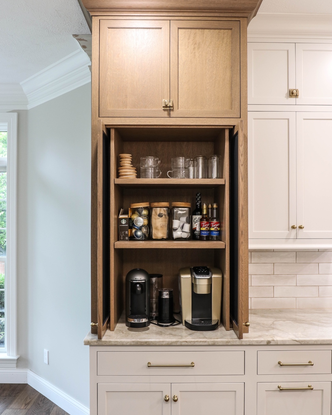 Fold-Away Cabinet Doors Conceal a Coffee Station