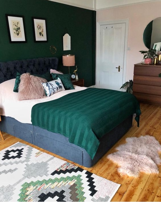 Conceal Storage with a Dark Green Bed Skirt