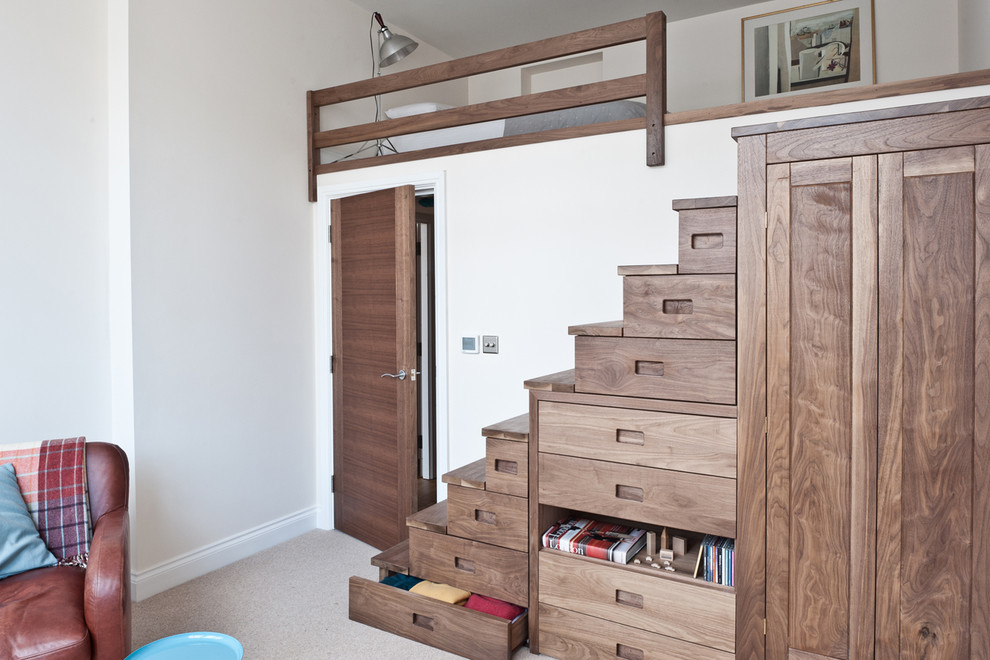 Wooden Stairs Double as Drawer Storage for Loft Beds