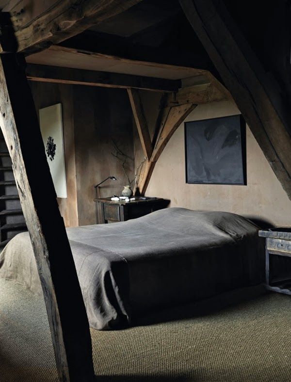 Dark Abstract Art Adds Moody Focus Above Bed