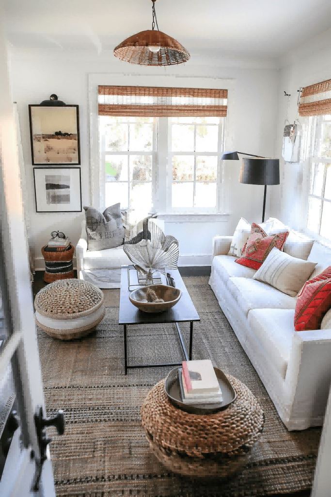 Incorporate Woven Poufs for Casual Seating