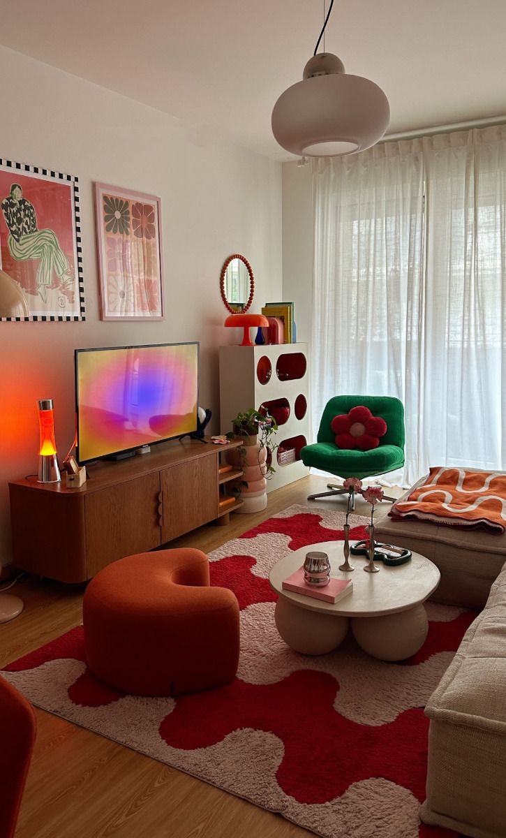 Curved Orange Ottoman for Playful Seating
