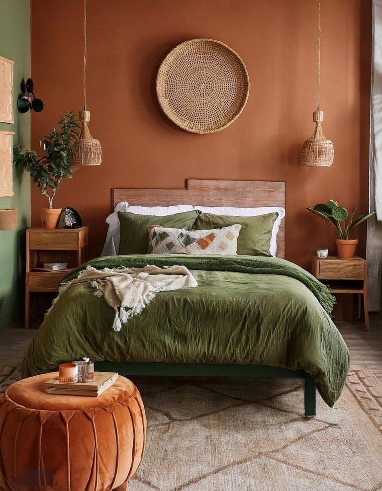 Woven Wall Basket Adds Natural Texture Above the Bed