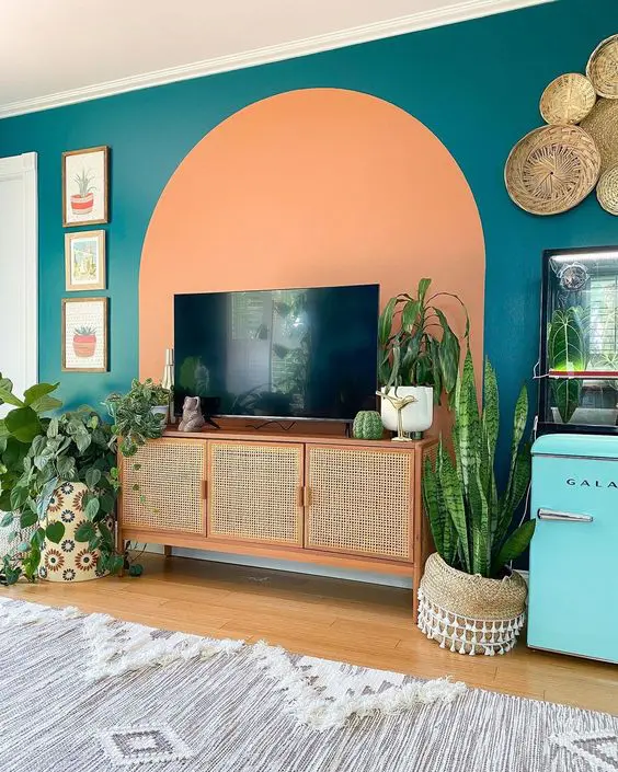 Arch Mural Adds a Bold Statement Behind Your Media Console