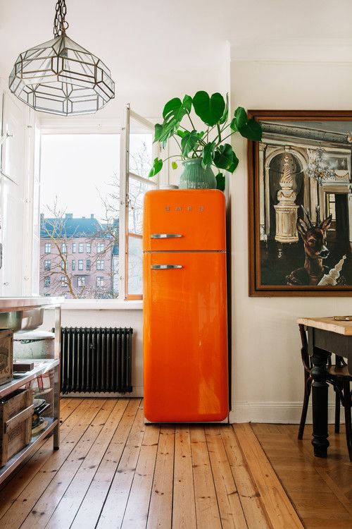 Retro Orange Refrigerator Adds a Bold Kitchen Statement
