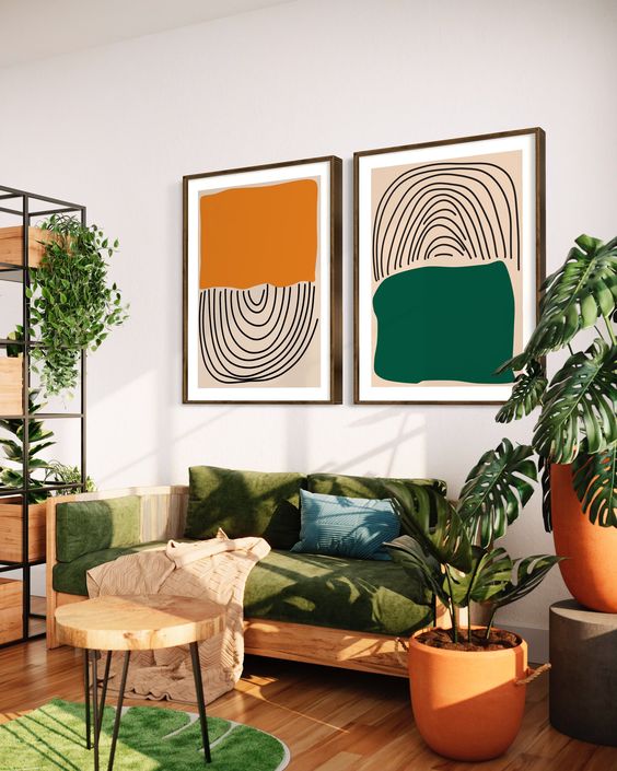 Orange and Green Art Prints Create a Bold Mid-Century Vibe