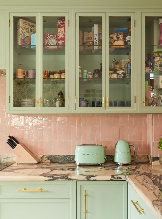 Glass-Front Cabinets That Display Kitchenware and Pantry Staples