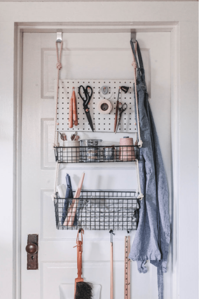 Combine Pegboard and Wire Baskets for Craft Supply Organization