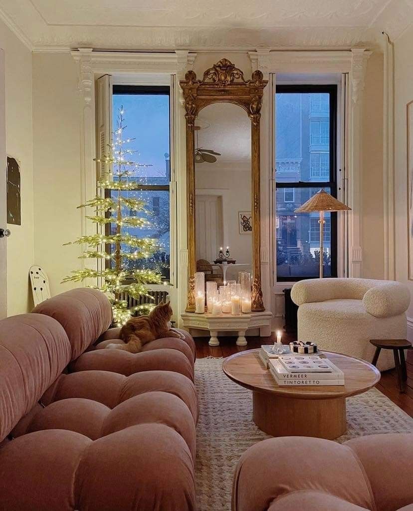 Ornate Gold Mirror Anchors a Collection of Pillar Candles