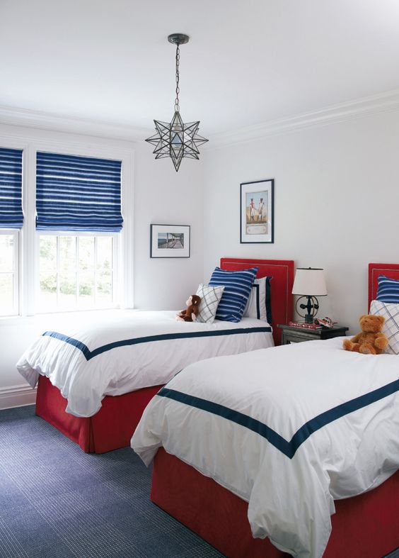 Red Bed Skirts Ground Blue and White Bedding