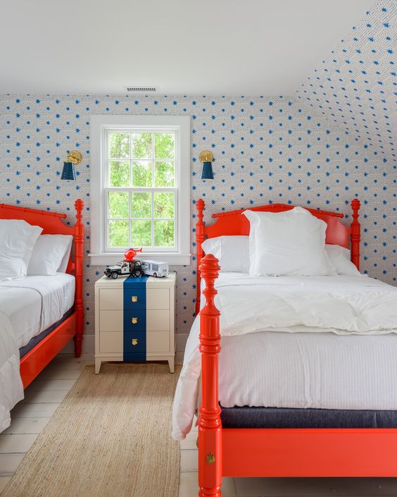 White Dresser With Blue Drawer Fronts Adds Playful Contrast