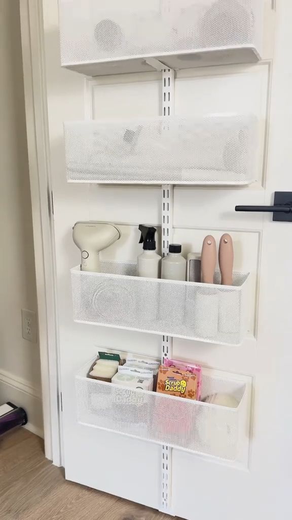 White Mesh Baskets Keep Cleaning Supplies Organized