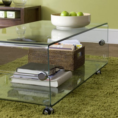 Glass Coffee Table with Basket Storage