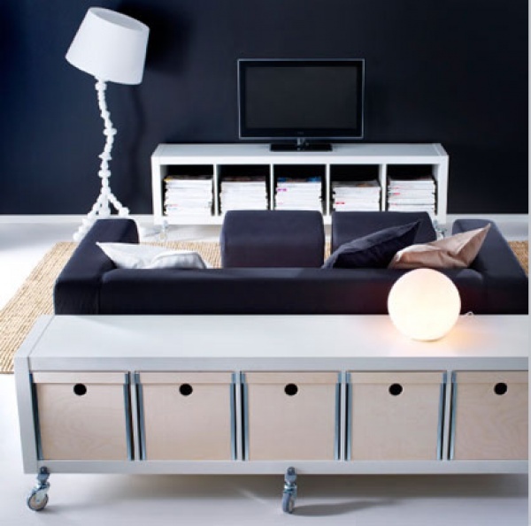 Low Coffee Table with Rolling Drawers