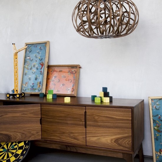 Wooden Cabinet Displays Vintage Games and Blocks