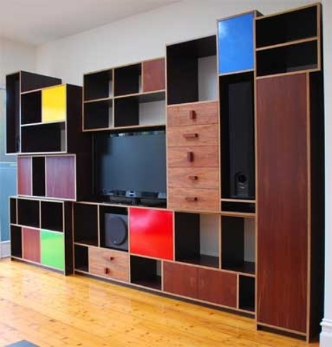 Modular Shelving with Bright Color Accents
