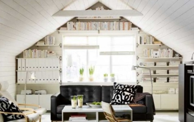 Shelving Maximizes Sloped Ceiling Space