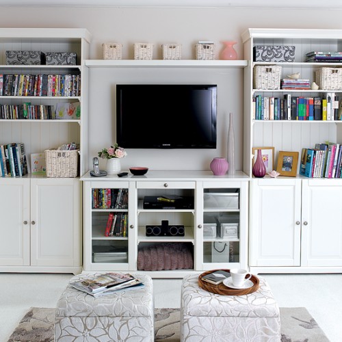 White Media Console with Glass Doors